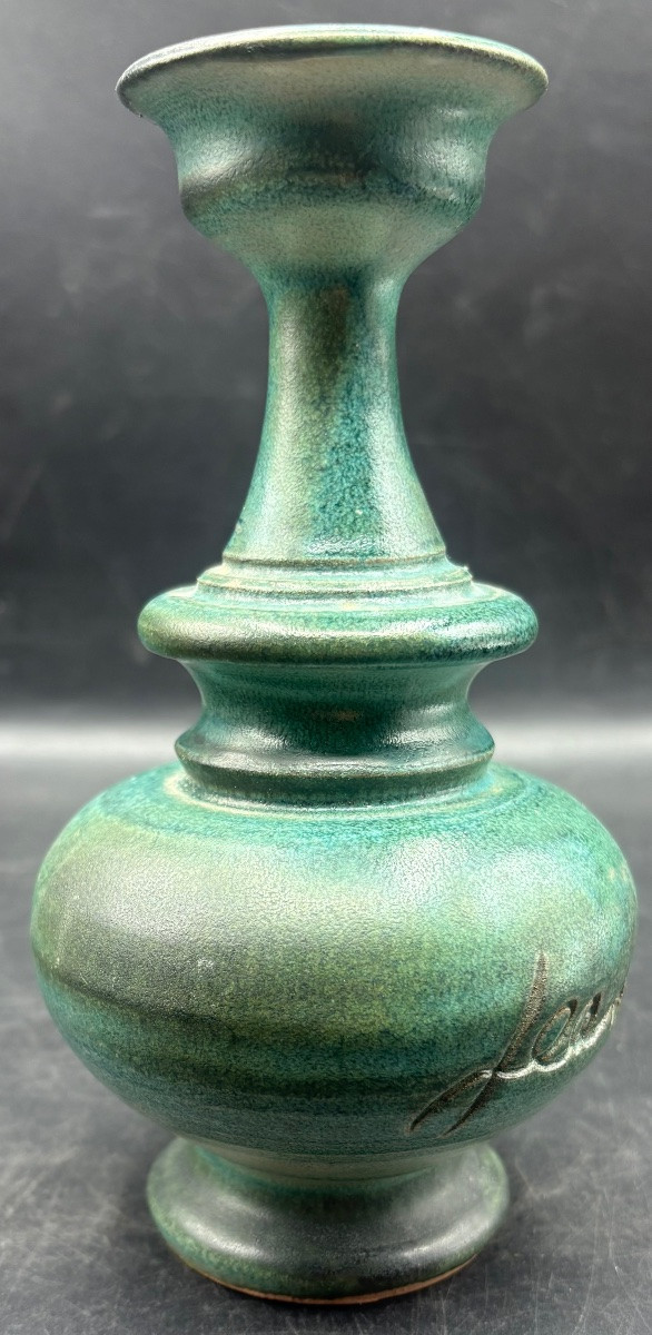 Soliflore Vase In Threaded Glazed Terracotta From The 1970s/80s Signed By Jean Marais -photo-4