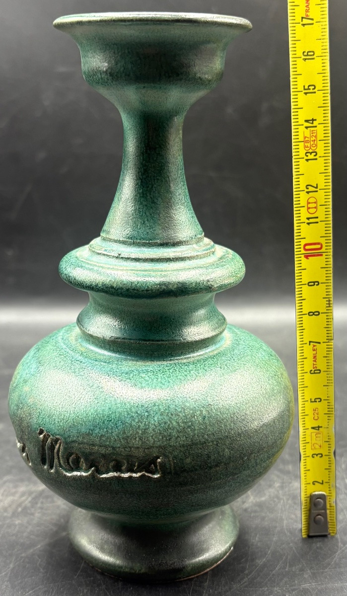 Soliflore Vase In Threaded Glazed Terracotta From The 1970s/80s Signed By Jean Marais -photo-3