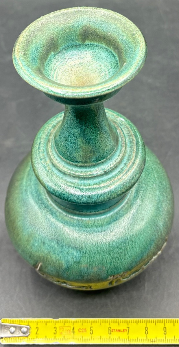 Soliflore Vase In Threaded Glazed Terracotta From The 1970s/80s Signed By Jean Marais -photo-4