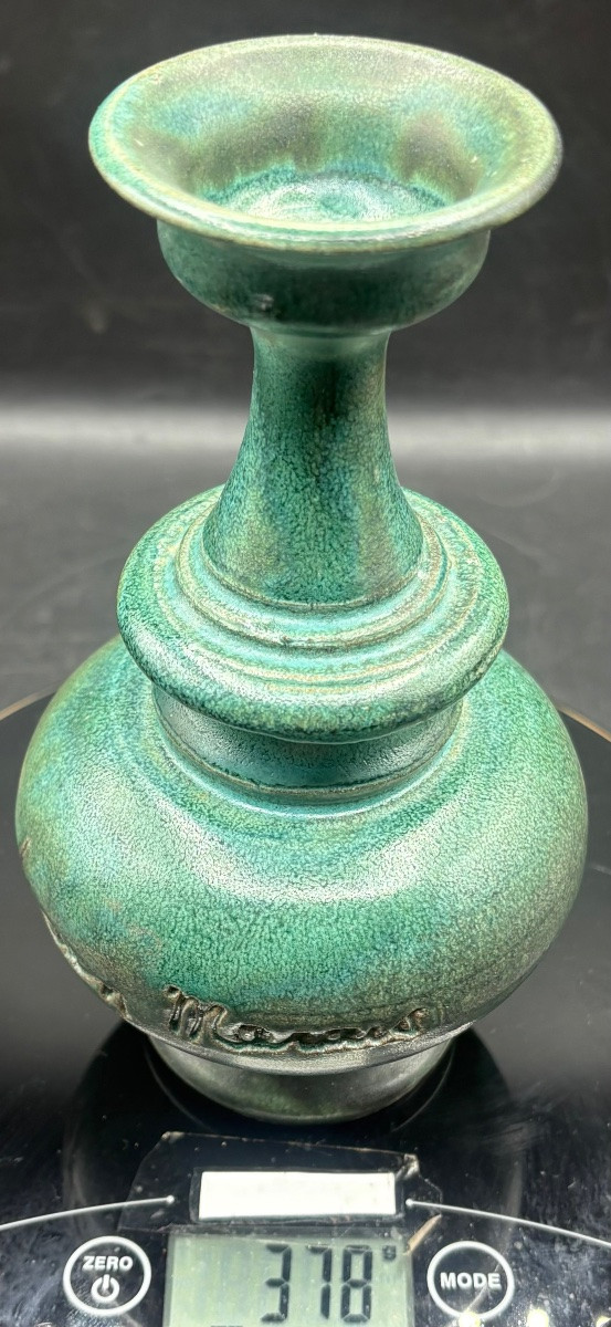 Soliflore Vase In Threaded Glazed Terracotta From The 1970s/80s Signed By Jean Marais -photo-6