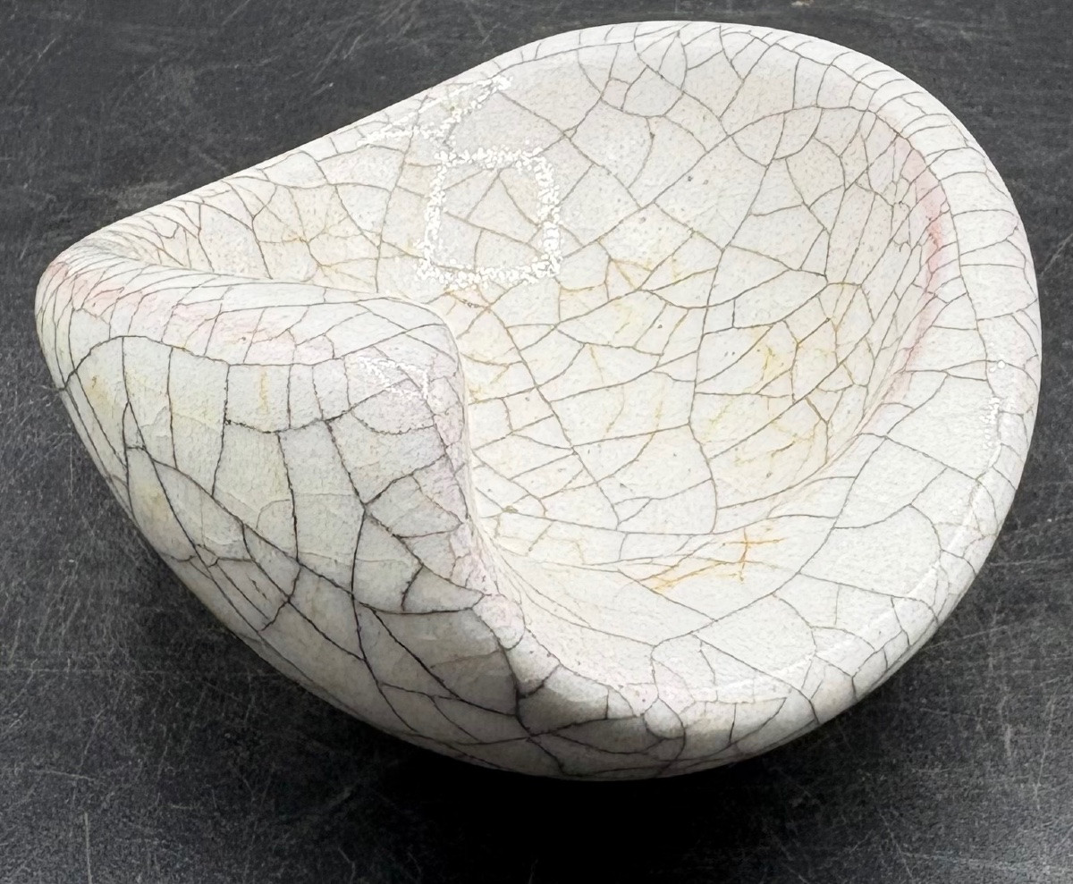 COUPE  « COQUILLAGE «  EN TERRE CUITE ÉMAILLÉE CRAQUELÉE DE L’ANNÉE 1956 PAR KARLSRUHE MAJOLIKA-photo-4