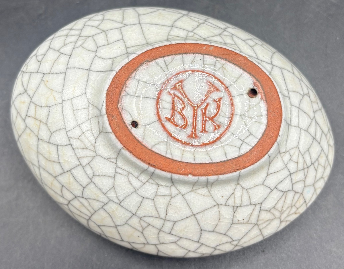 COUPE  « COQUILLAGE «  EN TERRE CUITE ÉMAILLÉE CRAQUELÉE DE L’ANNÉE 1956 PAR KARLSRUHE MAJOLIKA-photo-1