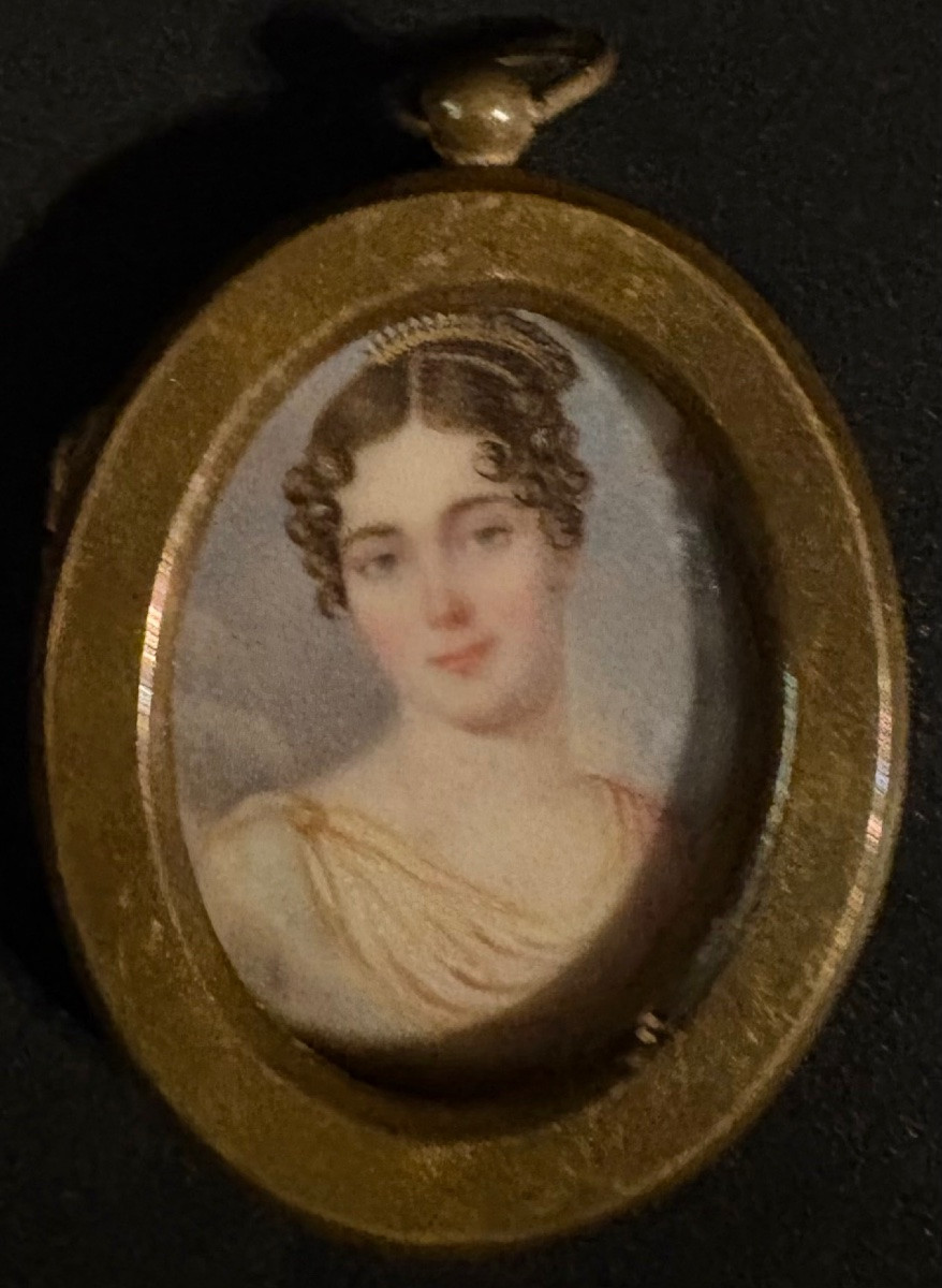 PETIT CADRE EN BRONZE AVEC UNE MINIATURE SUR BAKÉLITE DES ANNÉES 1920/30 FRANÇAIS -photo-2