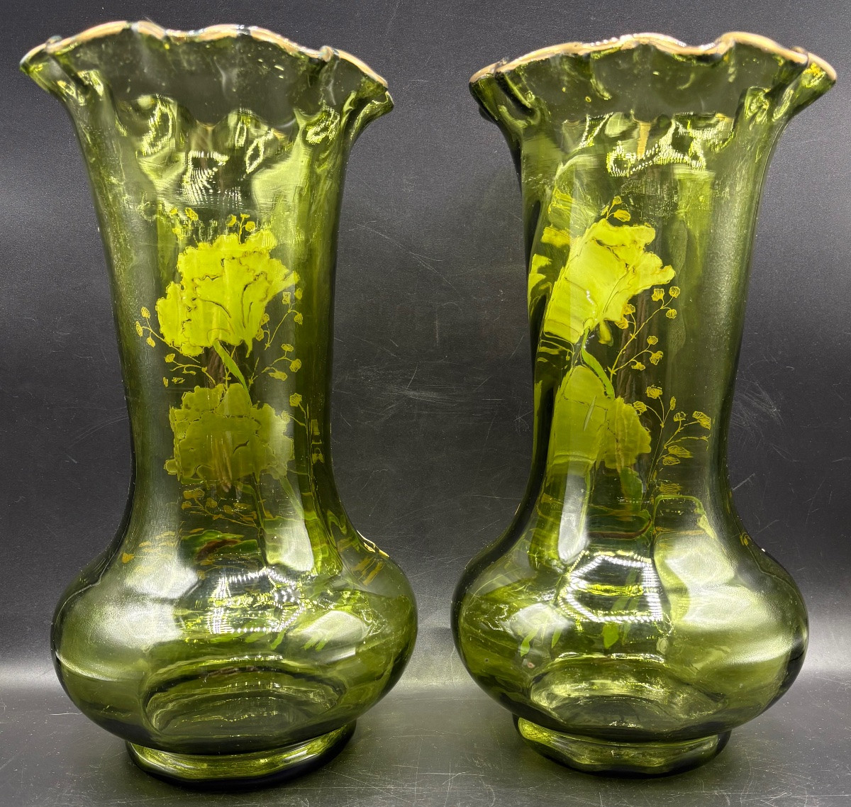 UNE PAIRE DE VASES EN VERRE COLORÉ SOUFFLÉ DES ANNÉES 1920 LEGRAS-photo-2