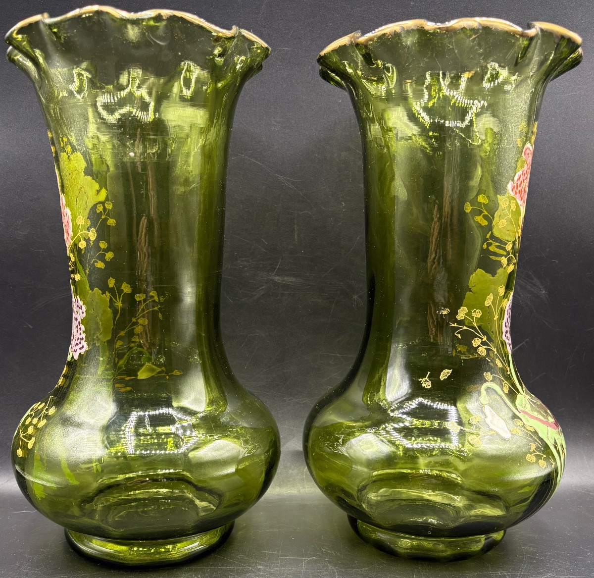 UNE PAIRE DE VASES EN VERRE COLORÉ SOUFFLÉ DES ANNÉES 1920 LEGRAS-photo-3