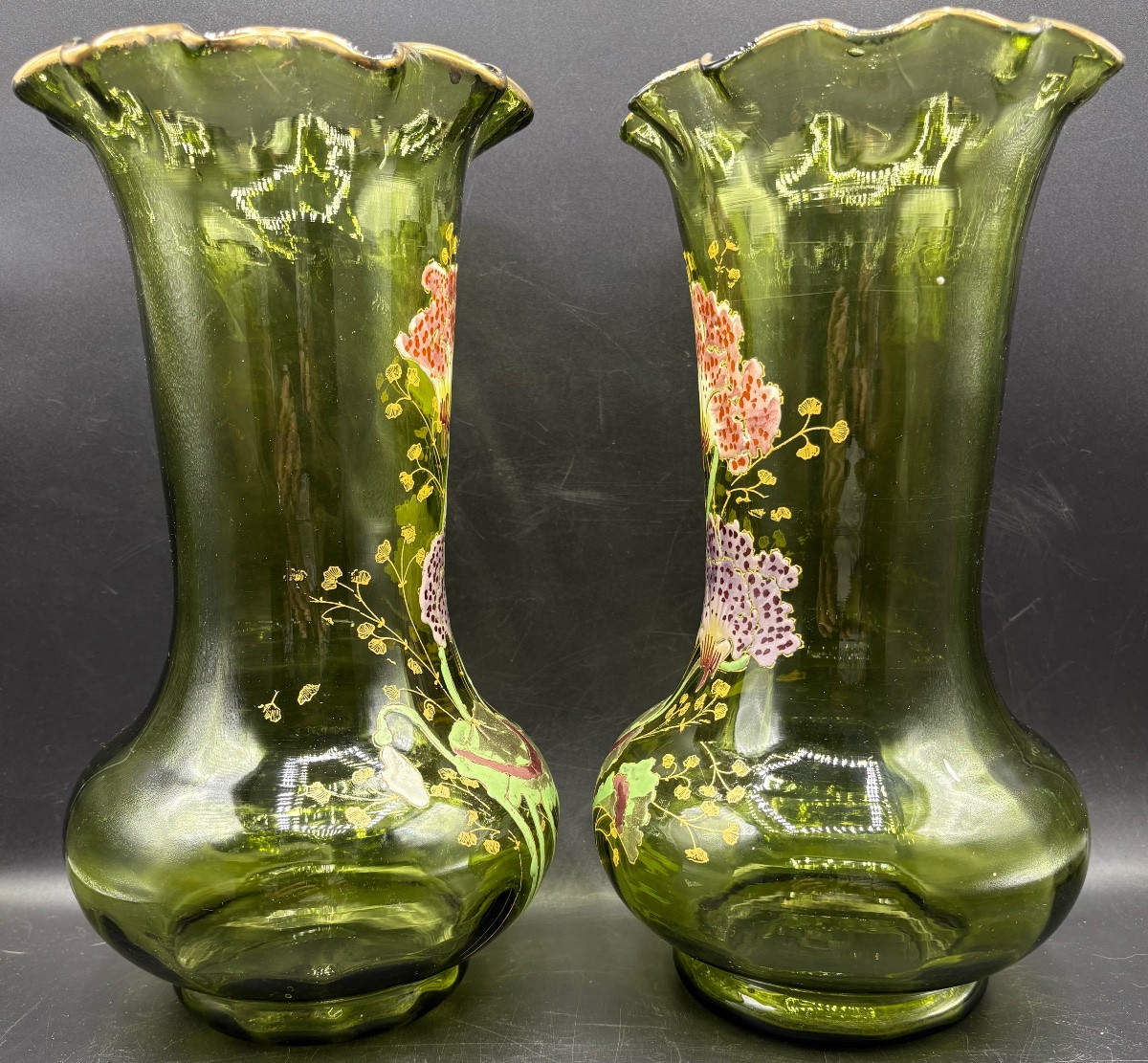 UNE PAIRE DE VASES EN VERRE COLORÉ SOUFFLÉ DES ANNÉES 1920 LEGRAS-photo-4