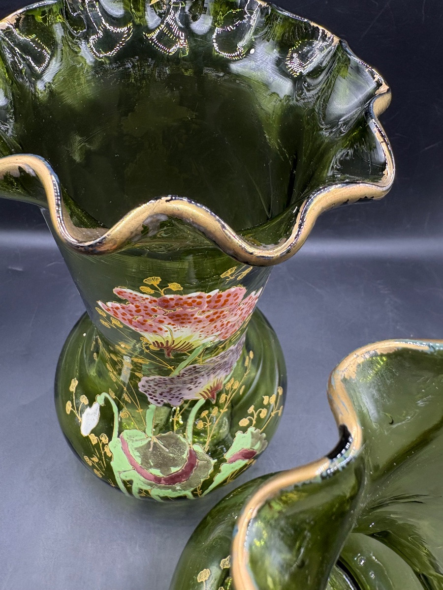 UNE PAIRE DE VASES EN VERRE COLORÉ SOUFFLÉ DES ANNÉES 1920 LEGRAS-photo-1