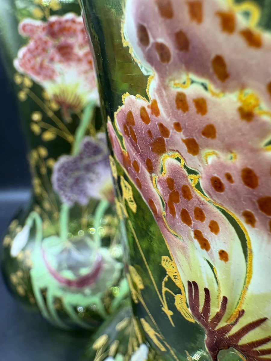 UNE PAIRE DE VASES EN VERRE COLORÉ SOUFFLÉ DES ANNÉES 1920 LEGRAS-photo-2