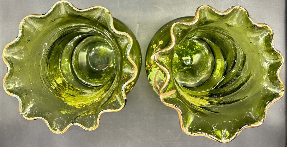 UNE PAIRE DE VASES EN VERRE COLORÉ SOUFFLÉ DES ANNÉES 1920 LEGRAS-photo-4