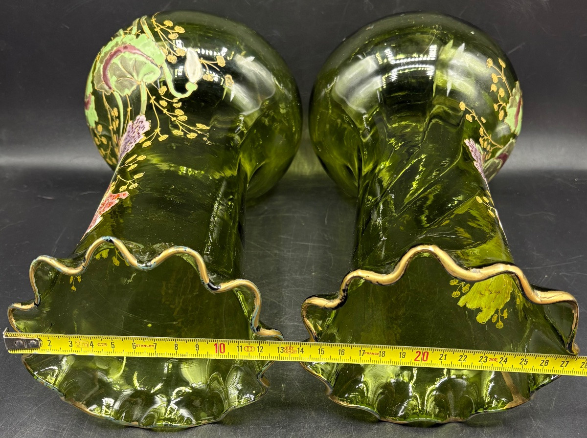UNE PAIRE DE VASES EN VERRE COLORÉ SOUFFLÉ DES ANNÉES 1920 LEGRAS-photo-6