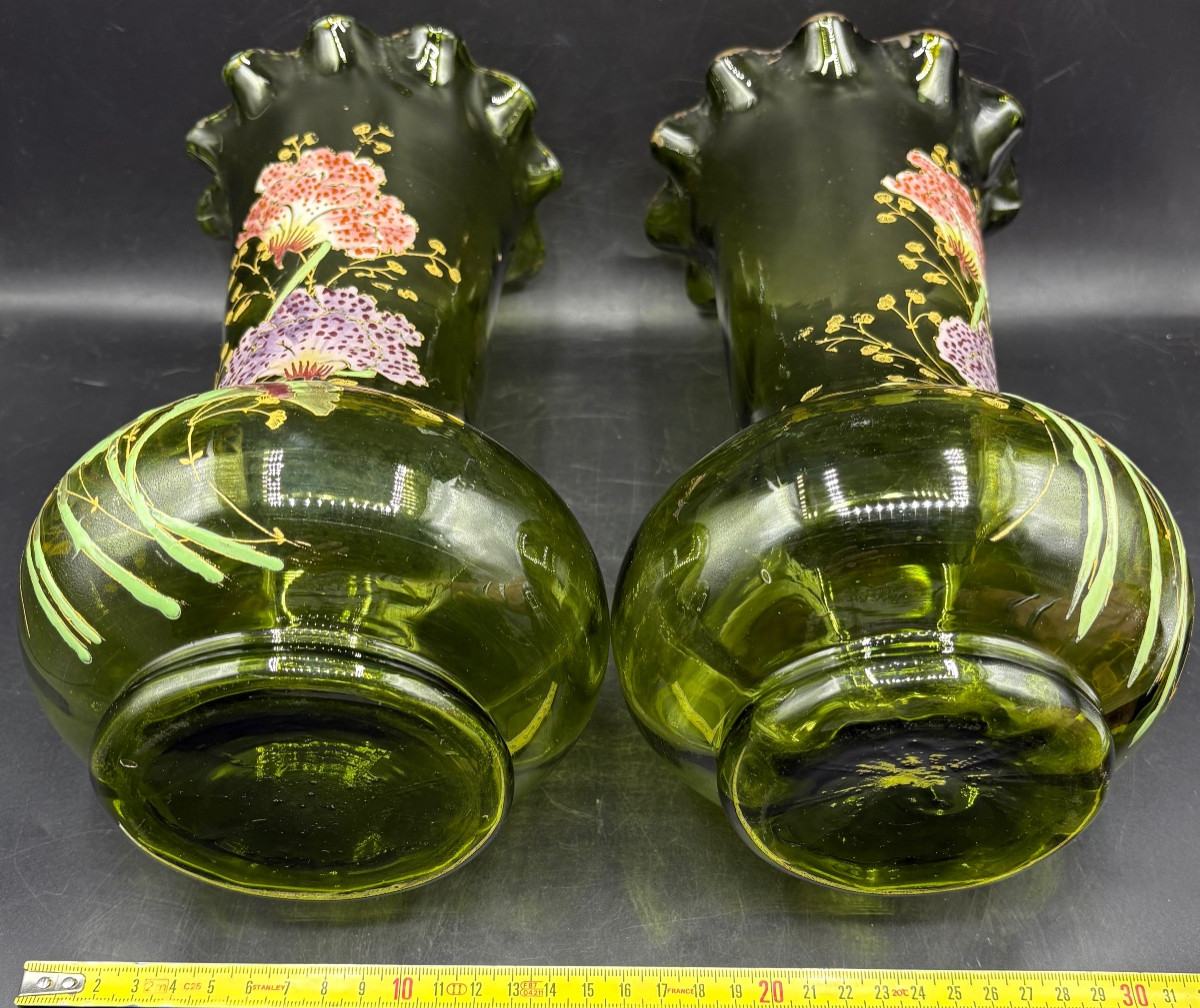 UNE PAIRE DE VASES EN VERRE COLORÉ SOUFFLÉ DES ANNÉES 1920 LEGRAS-photo-7