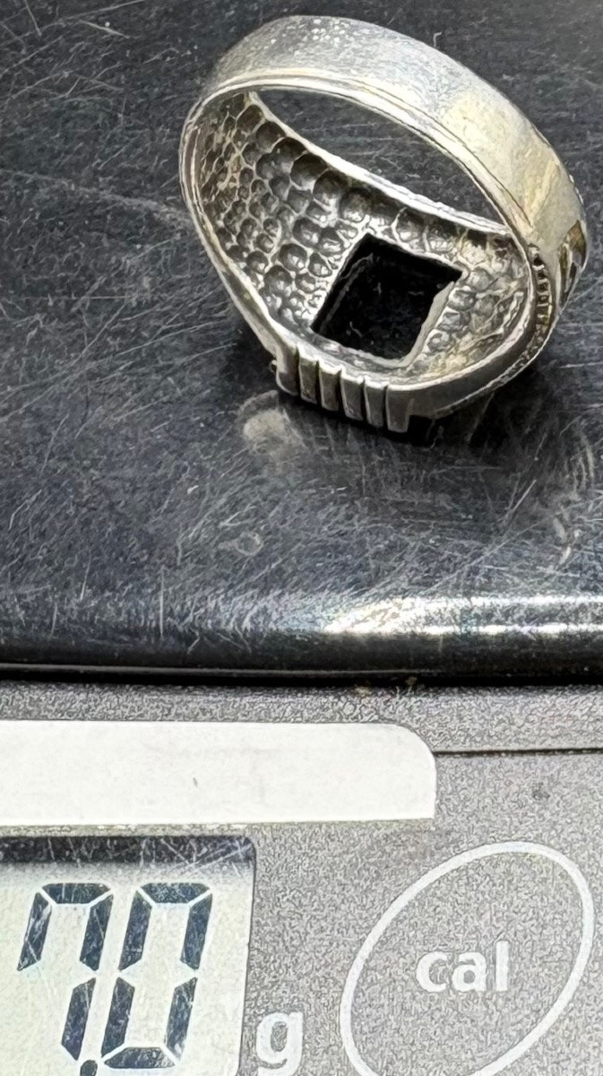 Men's Ring In Solid Silver And European-cut Onyx Plate From The 1930s/40si’m -photo-8