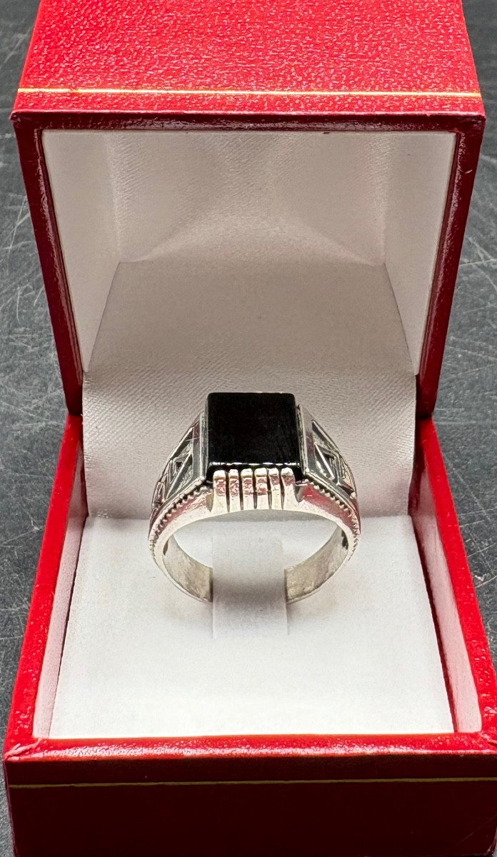 Men's Ring In Solid Silver And European-cut Onyx Plate From The 1930s/40si’m 