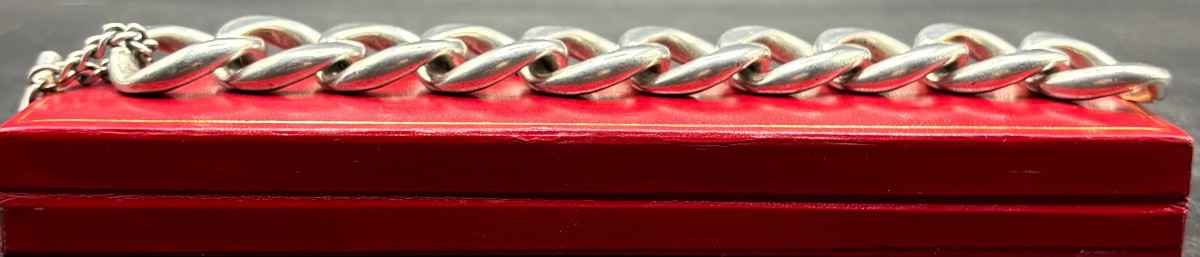 BRACELET GOURMETTE EN MÉTAL ARGENTÉ DES ANNÉES 1960 FRANÇAIS -photo-3