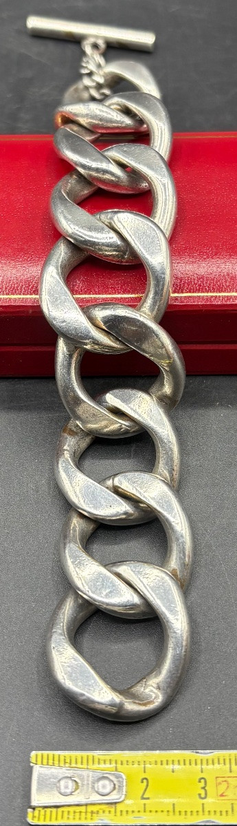 BRACELET GOURMETTE EN MÉTAL ARGENTÉ DES ANNÉES 1960 FRANÇAIS -photo-6