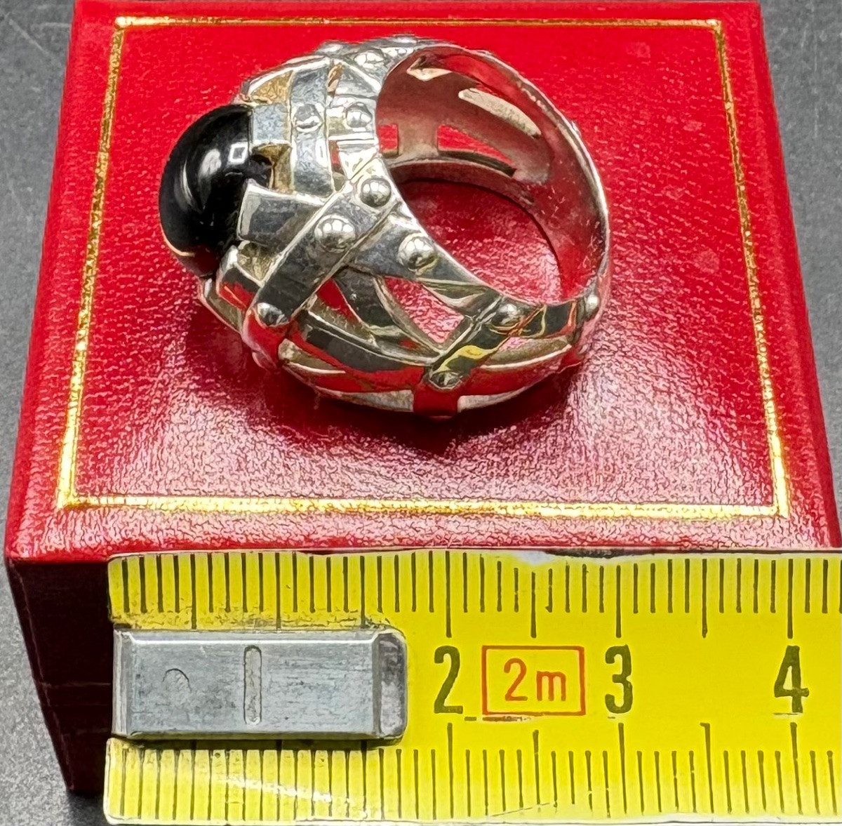 1980s French Solid Silver & Sapphire Men's Signet Ring -photo-7