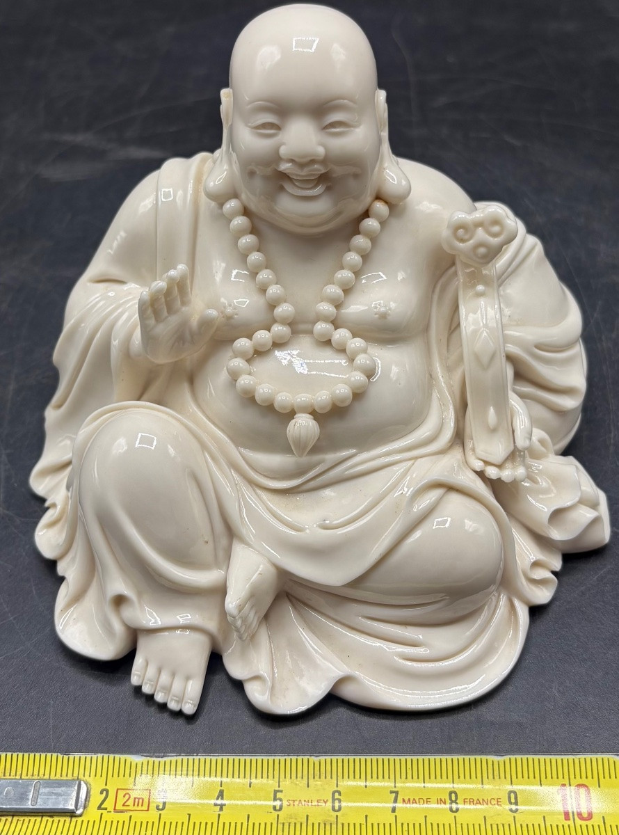 BOUDDHA EN PORCELAINE BLANCHE DE CHINE SIGNÉ DES ANNÉES 1930/40-photo-7