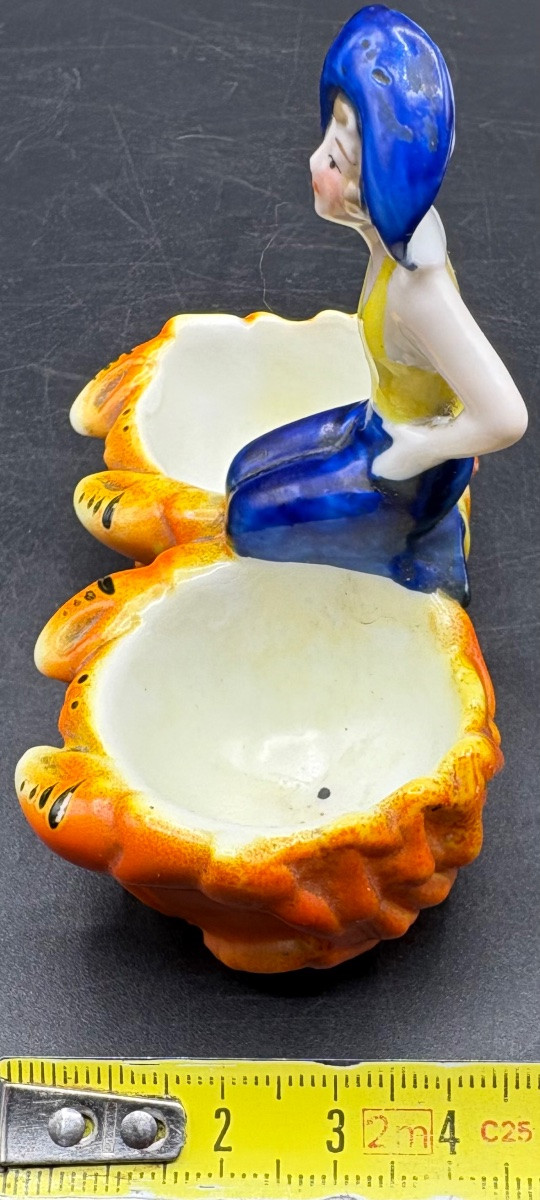 SALIÈRE BAIGNEUSE EN PORCELAINE ÉMAILLÉE PEINTE DES ANNÉES 1900 ALLEMANDE -photo-5