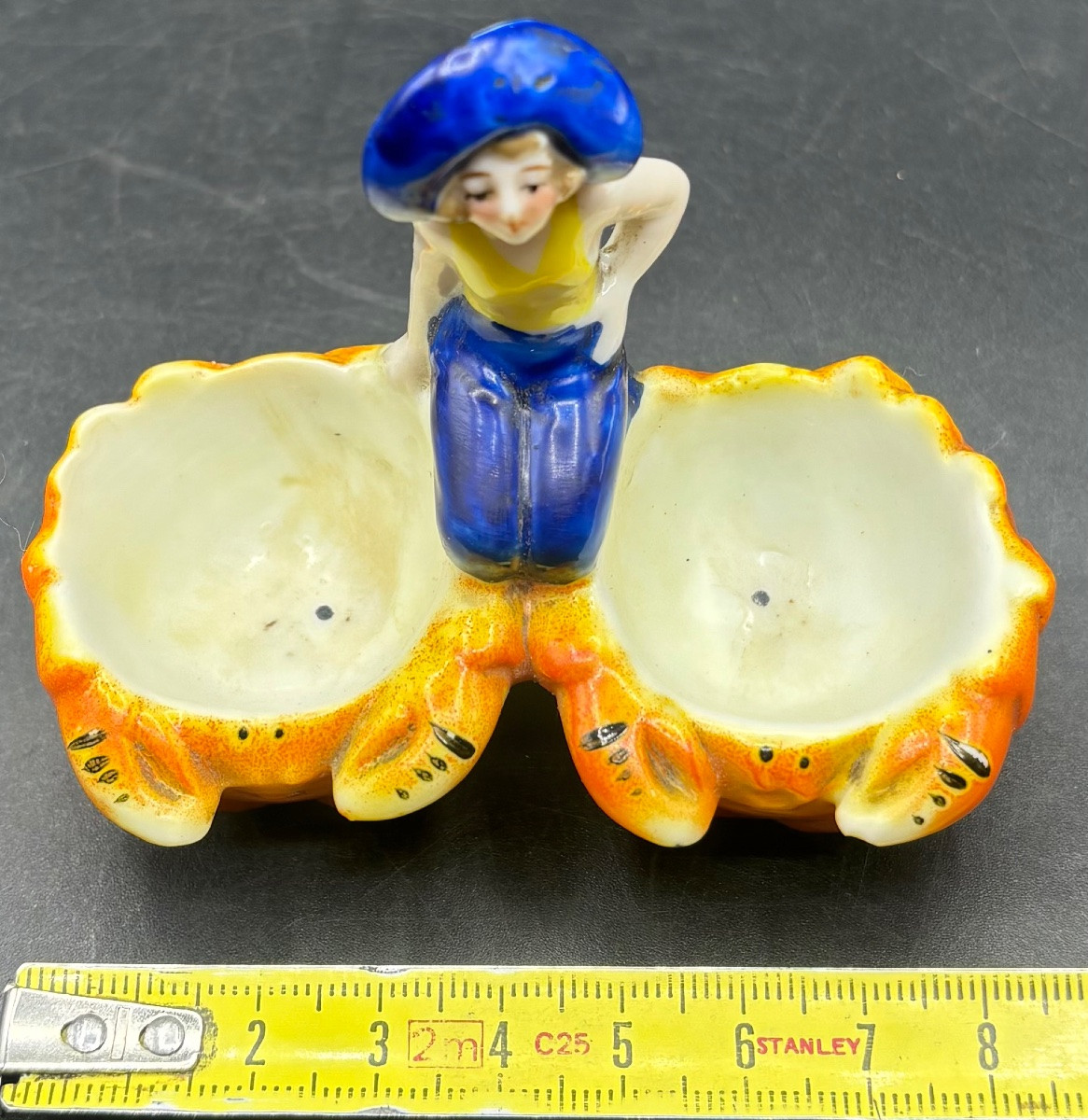 SALIÈRE BAIGNEUSE EN PORCELAINE ÉMAILLÉE PEINTE DES ANNÉES 1900 ALLEMANDE -photo-6