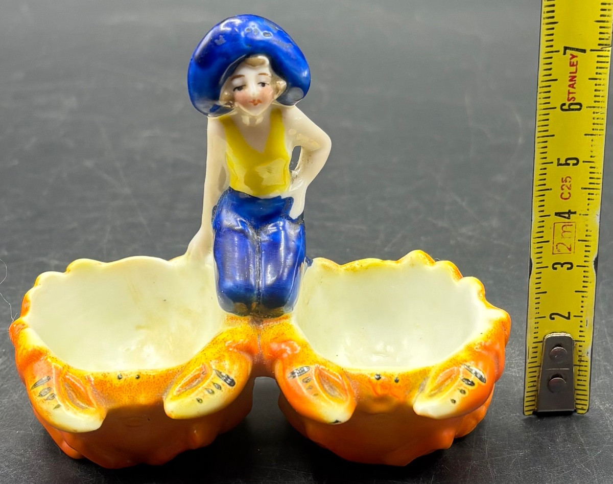 SALIÈRE BAIGNEUSE EN PORCELAINE ÉMAILLÉE PEINTE DES ANNÉES 1900 ALLEMANDE -photo-7
