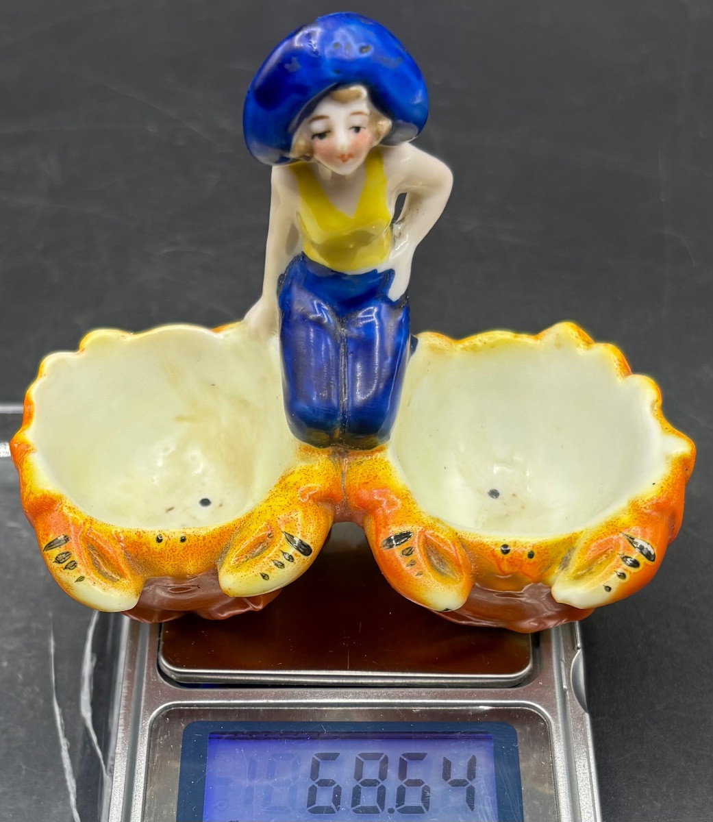SALIÈRE BAIGNEUSE EN PORCELAINE ÉMAILLÉE PEINTE DES ANNÉES 1900 ALLEMANDE -photo-8