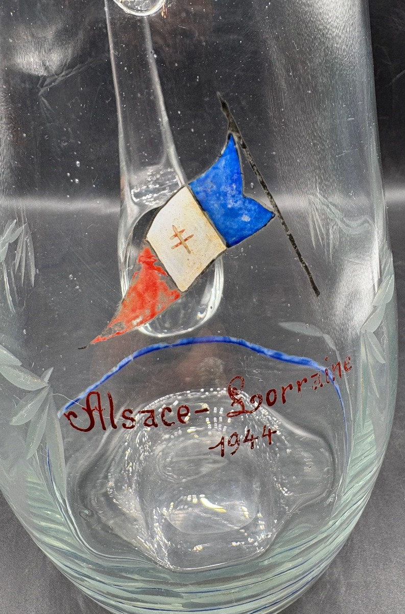 Commemorative Enameled Blown Glass Jug From The Years 1944/45 French -photo-1