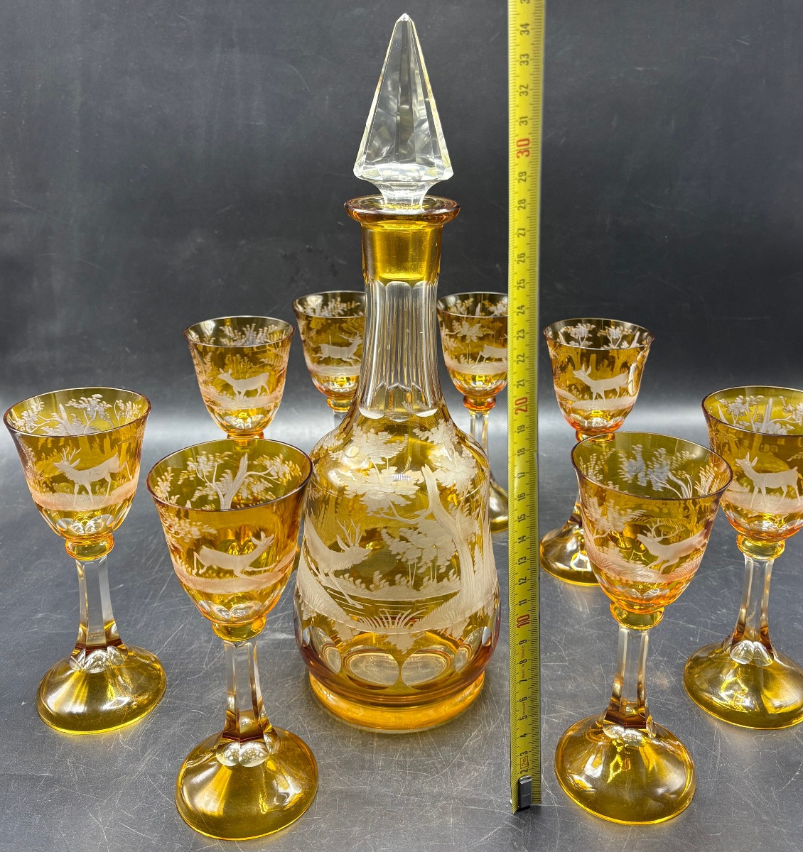 SERVICE À VIN EN CRISTAL SOUFFLÉ GRAVÉ BOHÈME “TCHÉCOSLOVAQUIE”DES ANNÉES 1920/30-photo-5