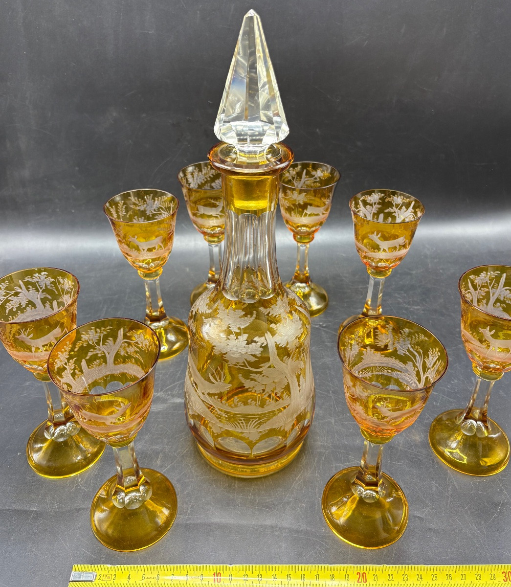 SERVICE À VIN EN CRISTAL SOUFFLÉ GRAVÉ BOHÈME “TCHÉCOSLOVAQUIE”DES ANNÉES 1920/30-photo-6