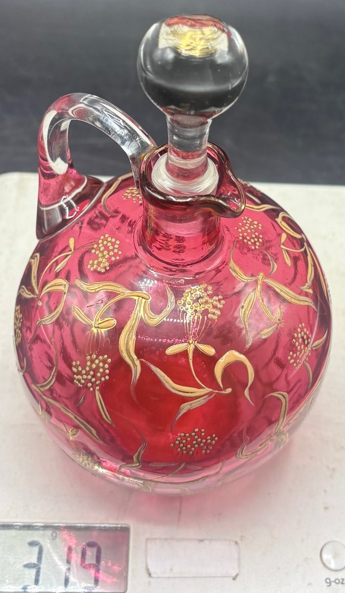 1900s Gold-enamalized Blown Crystal Liqueur Decanter By Saint Louis-photo-8