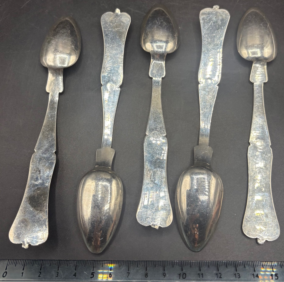 A Set Of 5 Turkish Sterling Silver Dessert Spoons From The 1950s-photo-3