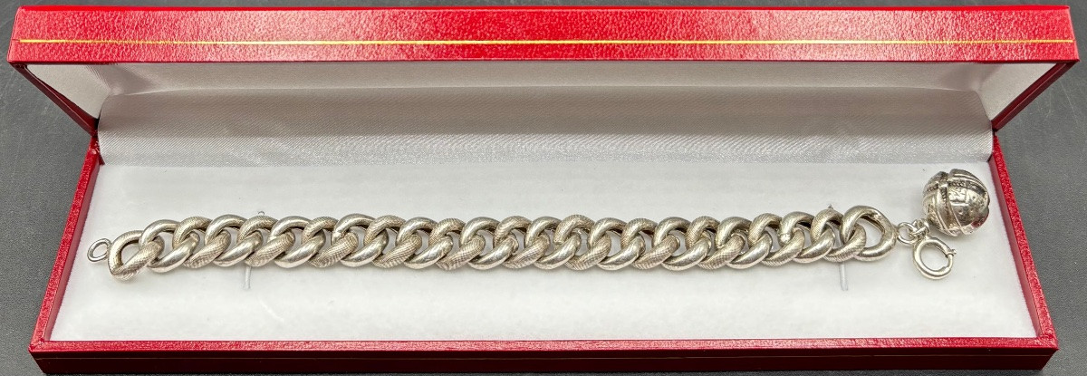 1930s/40s French Sterling Silver Curb Chain Bracelet-photo-2