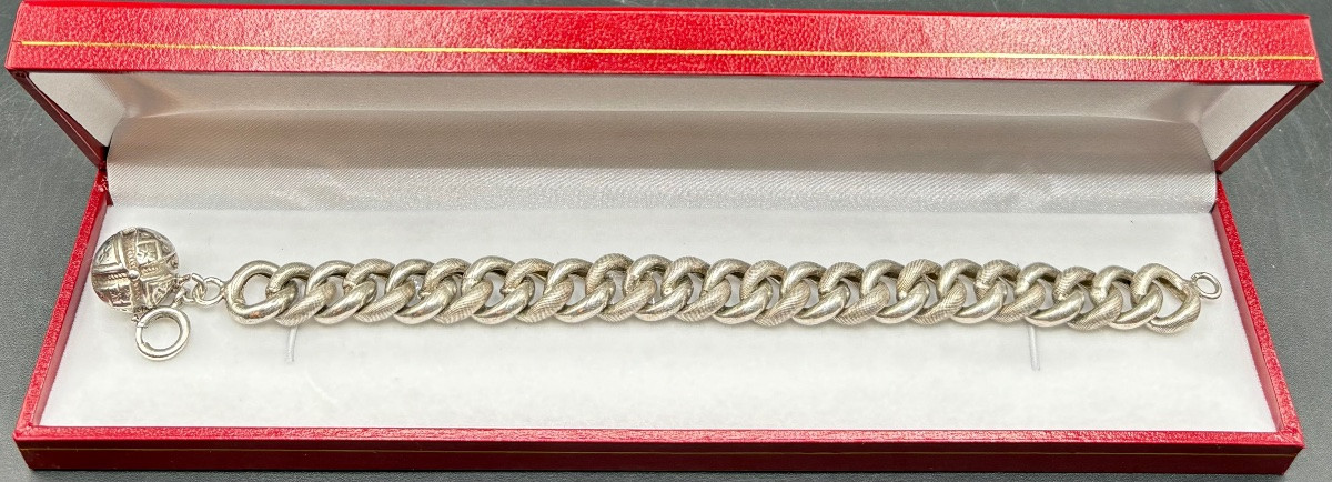 1930s/40s French Sterling Silver Curb Chain Bracelet-photo-3