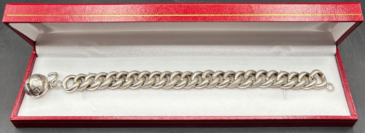 1930s/40s French Sterling Silver Curb Chain Bracelet-photo-4