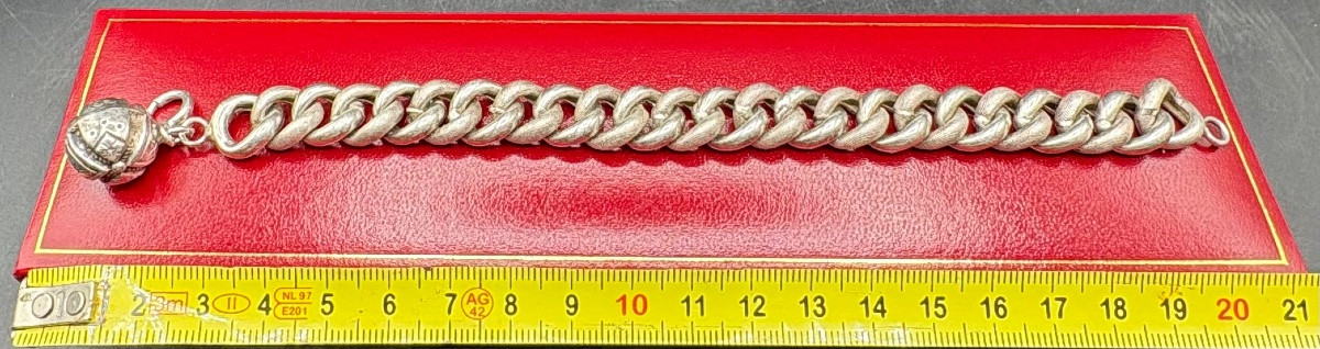 1930s/40s French Sterling Silver Curb Chain Bracelet-photo-3