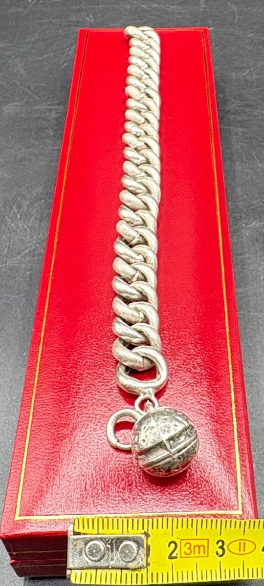 1930s/40s French Sterling Silver Curb Chain Bracelet-photo-4