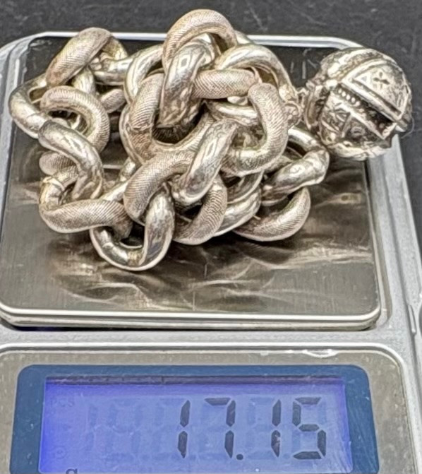 1930s/40s French Sterling Silver Curb Chain Bracelet-photo-5