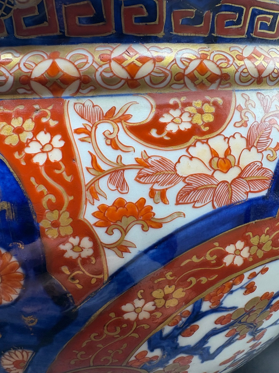 ÉNORME CACHE POT EN PORCELAINE ÉMAILLÉE PEINTE DE SATSUMA DES ANNÉES 1880 JAPONAIS -photo-3
