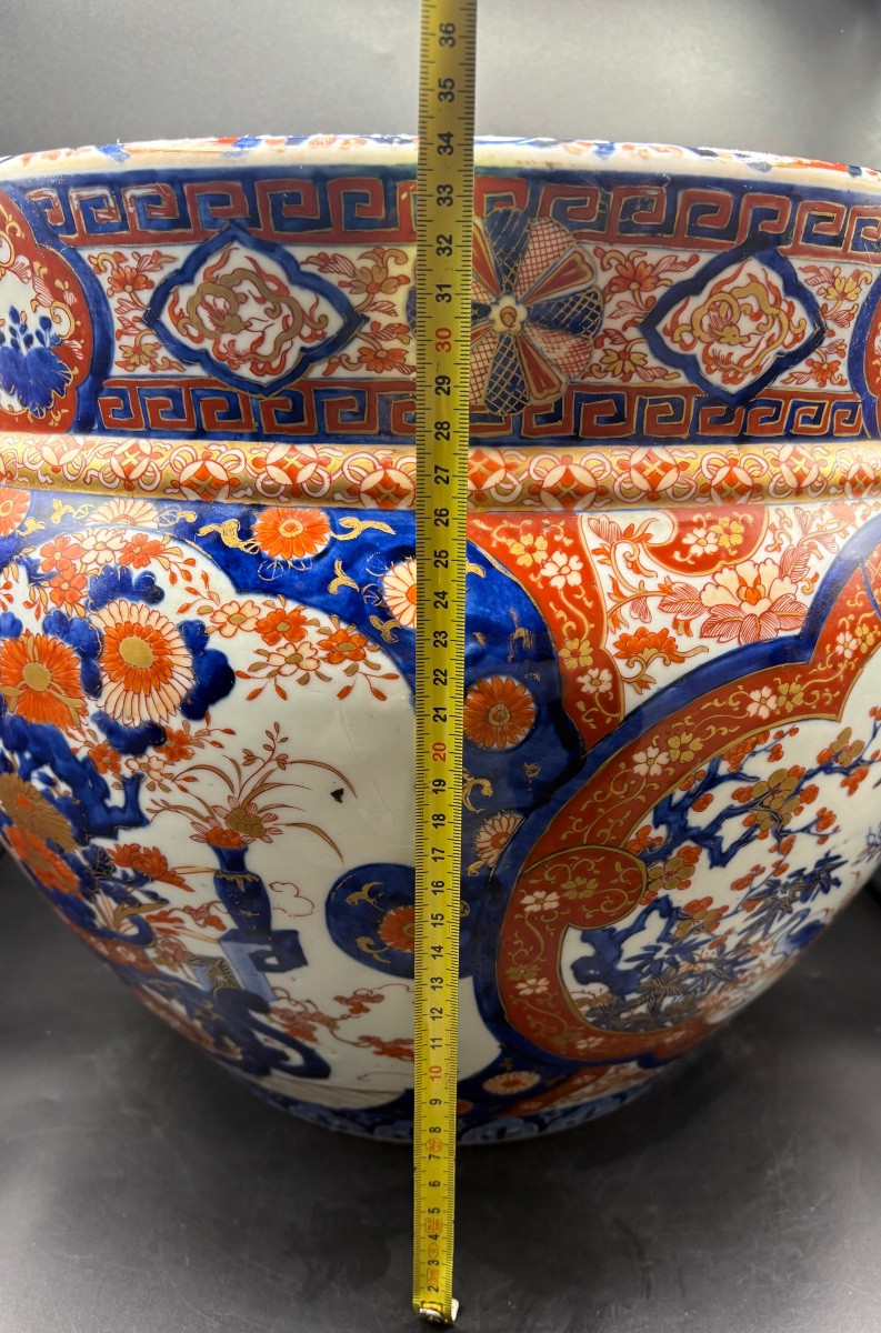 ÉNORME CACHE POT EN PORCELAINE ÉMAILLÉE PEINTE DE SATSUMA DES ANNÉES 1880 JAPONAIS -photo-5