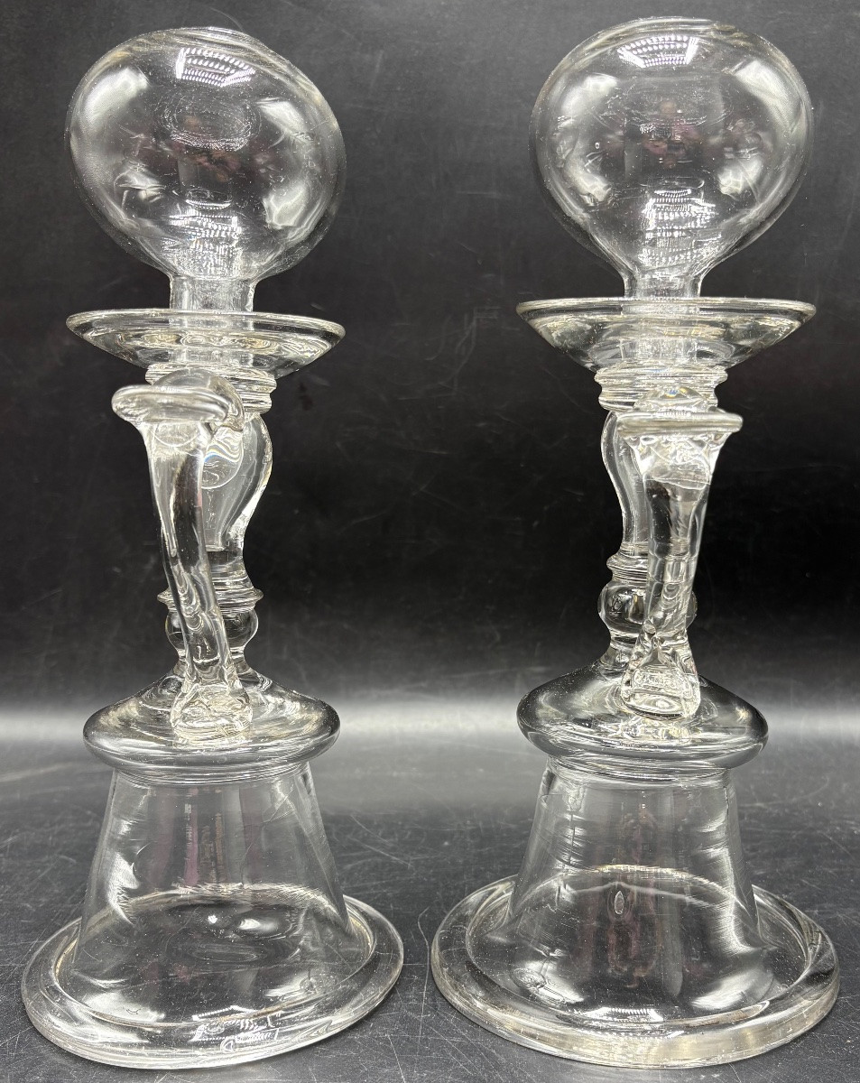 PAIRE DE LAMPES DE DENTELLIÈRE EN VERRE SOUFFLÉ DU XVIIIÈME FRANÇAISES-photo-2