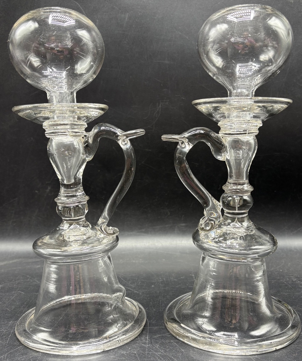 PAIRE DE LAMPES DE DENTELLIÈRE EN VERRE SOUFFLÉ DU XVIIIÈME FRANÇAISES-photo-3