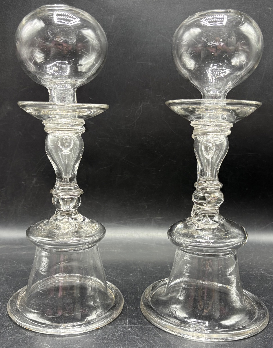 PAIRE DE LAMPES DE DENTELLIÈRE EN VERRE SOUFFLÉ DU XVIIIÈME FRANÇAISES-photo-4