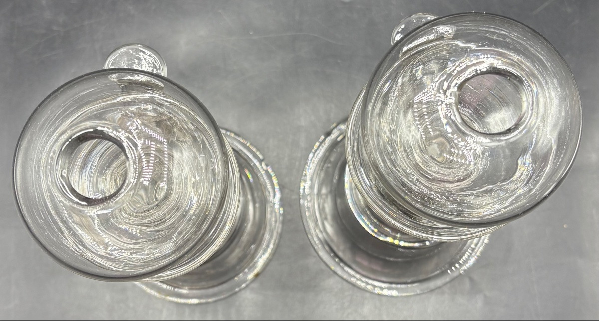 PAIRE DE LAMPES DE DENTELLIÈRE EN VERRE SOUFFLÉ DU XVIIIÈME FRANÇAISES-photo-1