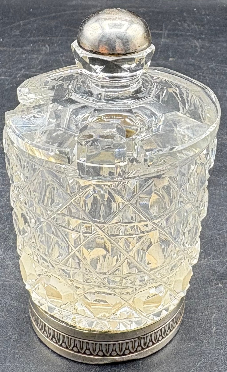 MOUTARDIER EN CRISTAL SOUFFLÉ TAILLÉ ET ARGENT MASSIF DU XIXÈME BACCARAT -photo-2