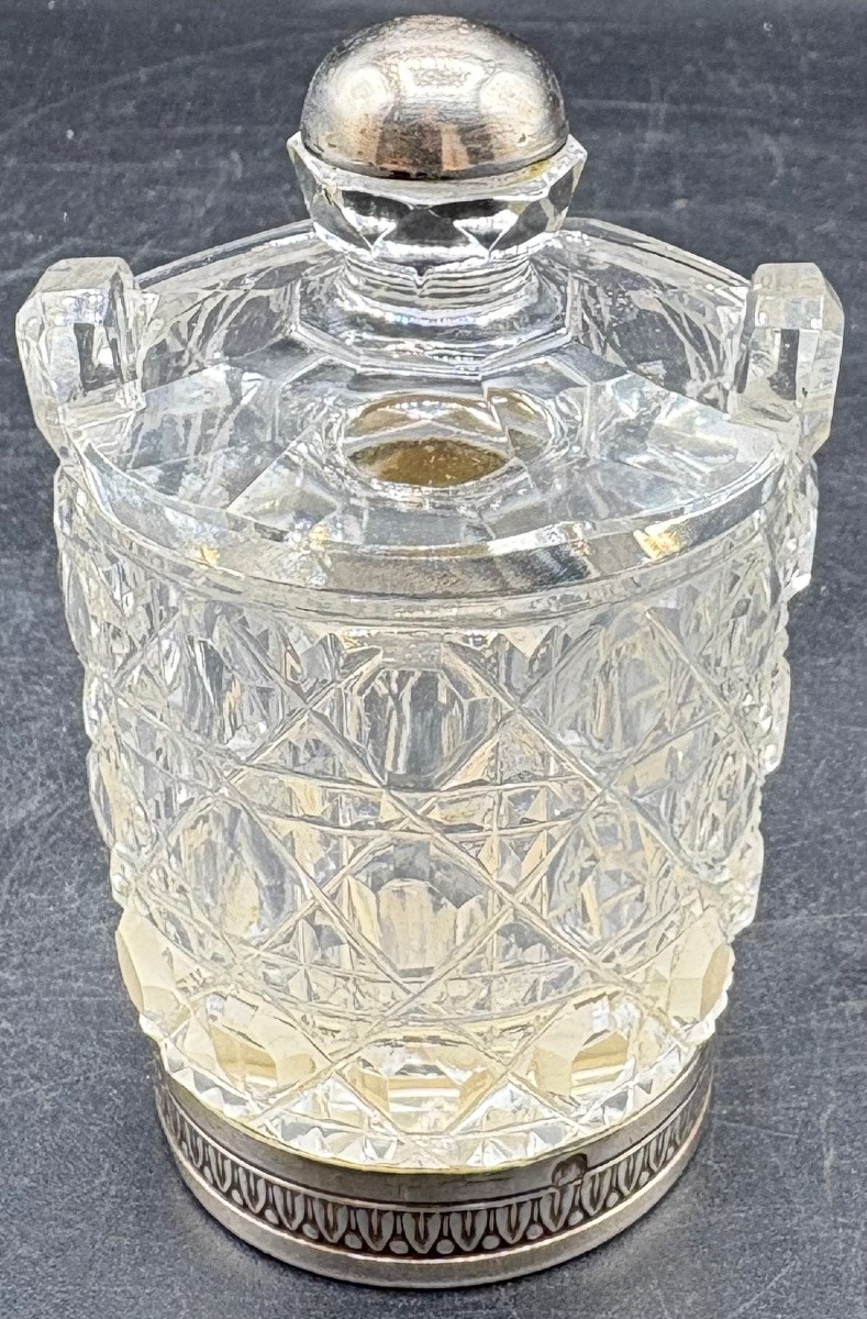 MOUTARDIER EN CRISTAL SOUFFLÉ TAILLÉ ET ARGENT MASSIF DU XIXÈME BACCARAT -photo-3