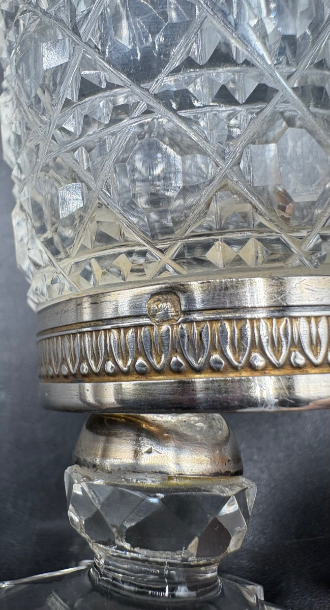 MOUTARDIER EN CRISTAL SOUFFLÉ TAILLÉ ET ARGENT MASSIF DU XIXÈME BACCARAT -photo-4