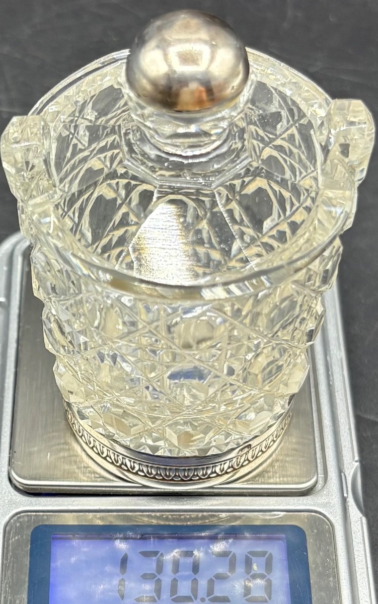 MOUTARDIER EN CRISTAL SOUFFLÉ TAILLÉ ET ARGENT MASSIF DU XIXÈME BACCARAT -photo-8