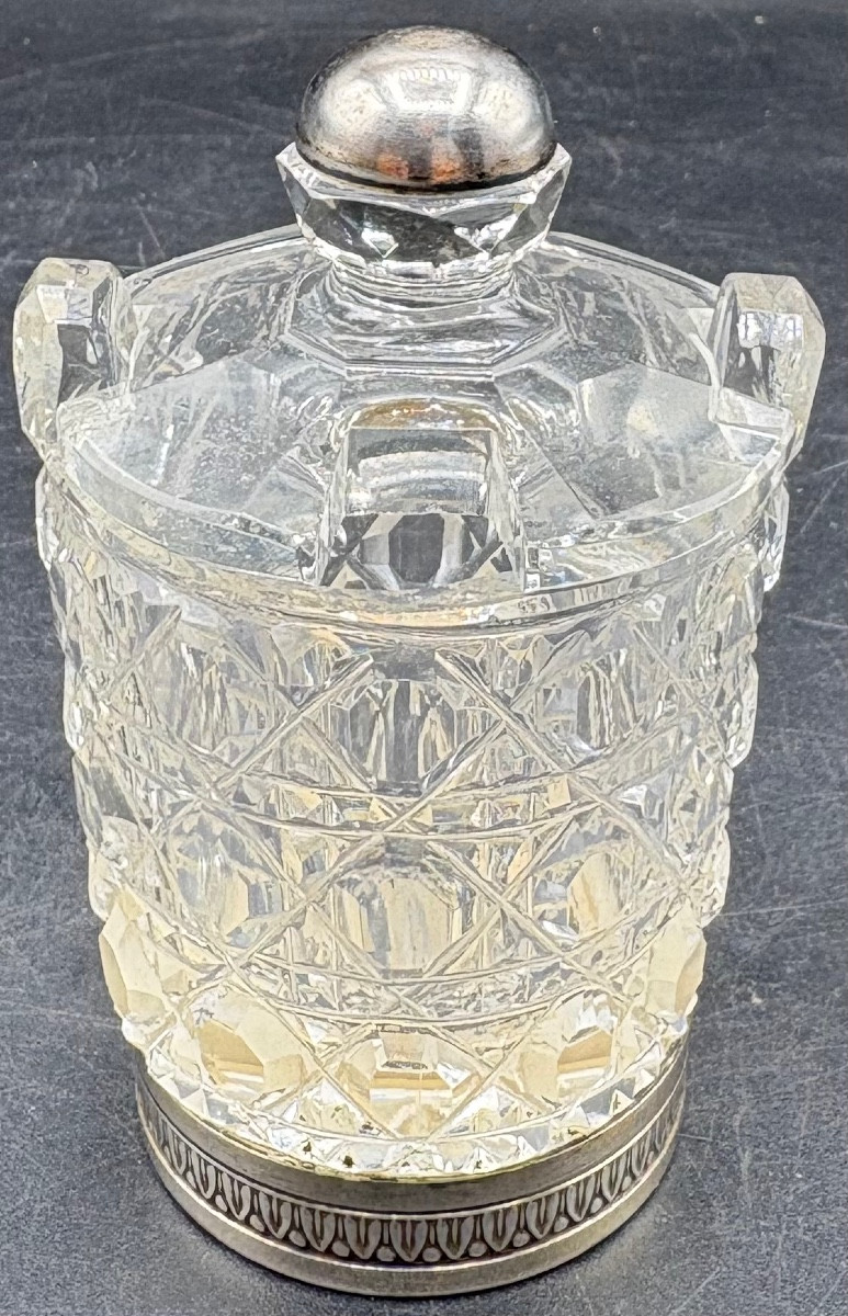 MOUTARDIER EN CRISTAL SOUFFLÉ TAILLÉ ET ARGENT MASSIF DU XIXÈME BACCARAT 