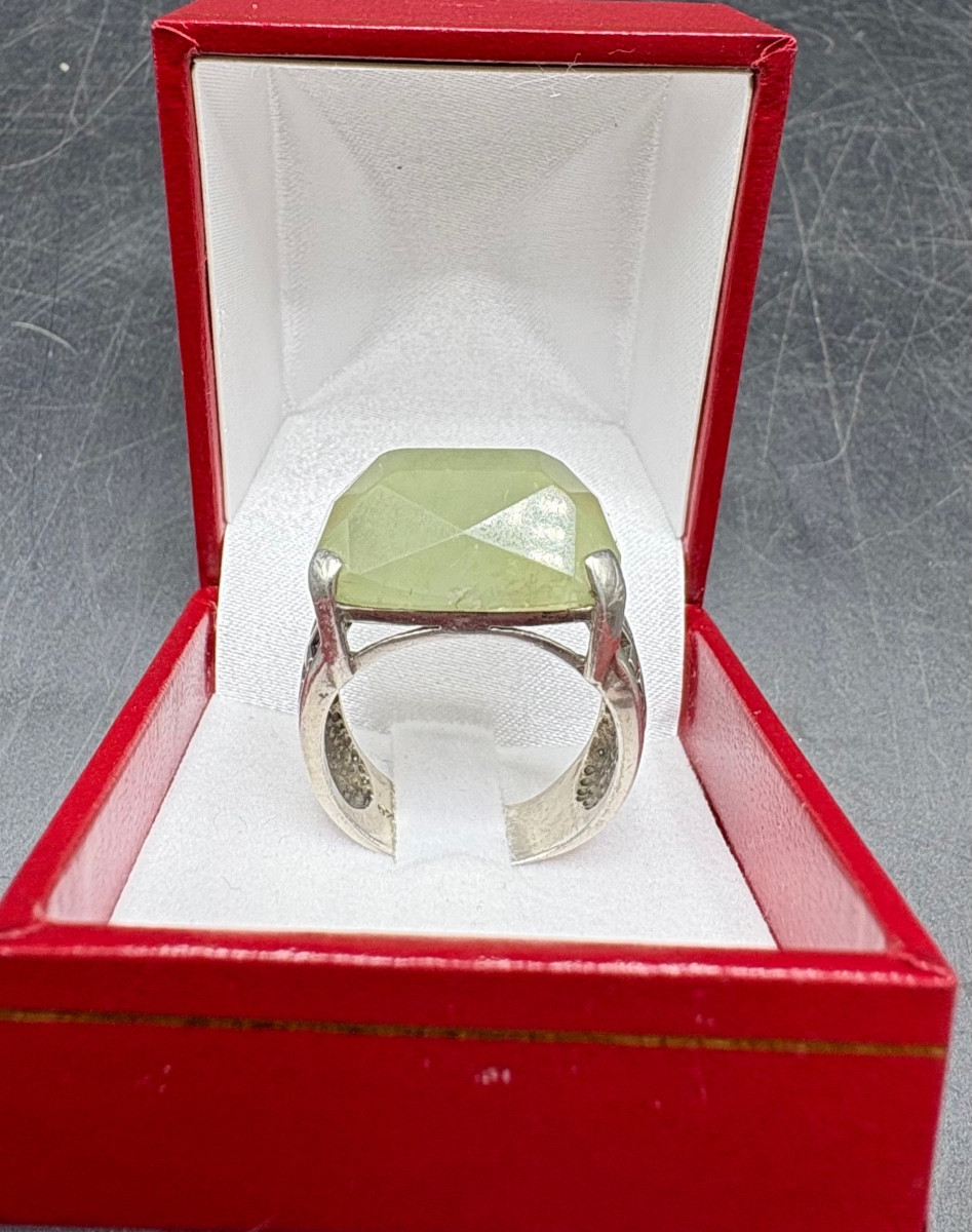 BAGUE HOMME EN ARGENT MASSIF ET CHRYSOPRASE TAILLÉE DES ANNÉES 1960/70 MATY-photo-3