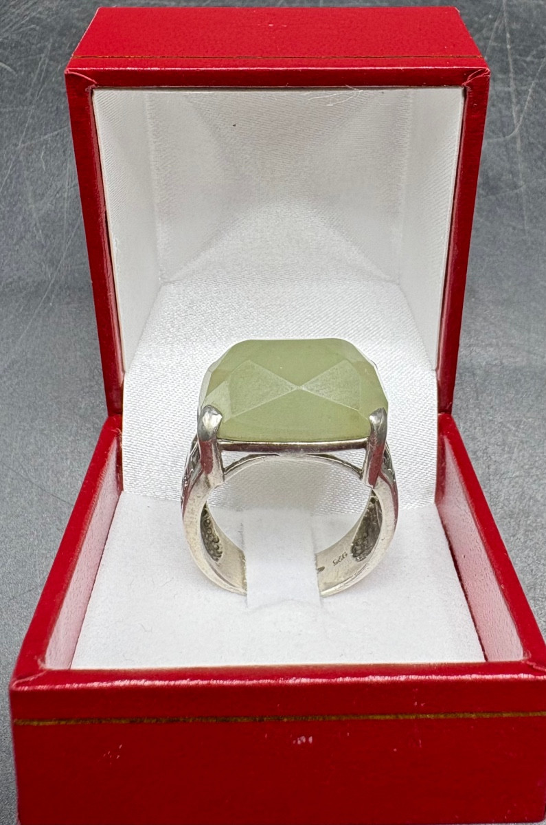 BAGUE HOMME EN ARGENT MASSIF ET CHRYSOPRASE TAILLÉE DES ANNÉES 1960/70 MATY-photo-4