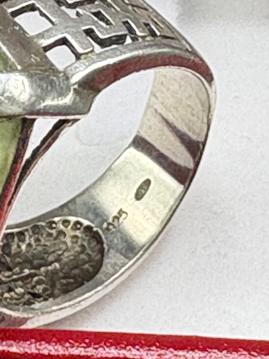 BAGUE HOMME EN ARGENT MASSIF ET CHRYSOPRASE TAILLÉE DES ANNÉES 1960/70 MATY-photo-3